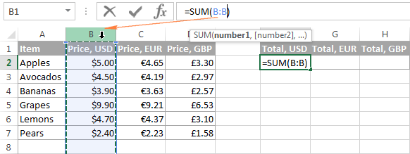 Writing a formula with an entire-column reference Writing a formula with an entire-column reference